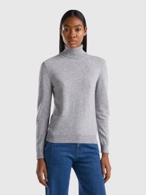 Benetton, Light Gray Turtleneck In Pure Merino Wool, size L, Light Gray, Women United Colors of Benetton