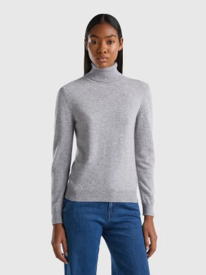 Benetton, Light Gray Turtleneck In Pure Merino Wool, size XL, Light Gray, Women United Colors of Benetton