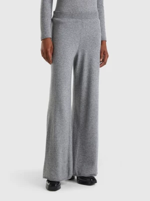 Benetton, Light Gray Wide Leg Trousers In Cashmere And Wool Blend, size L, Light Gray, Women United Colors of Benetton