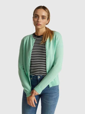 Benetton, Light Green Crew Neck Cardigan In Pure Merino Wool, Size: XXS, Light Green, Women United Colors of Benetton