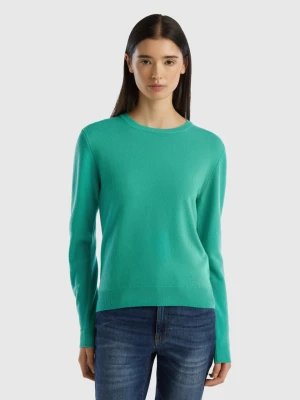 Benetton, Light Green Crew Neck Sweater In Merino Wool, size XL, Light Green, Women United Colors of Benetton