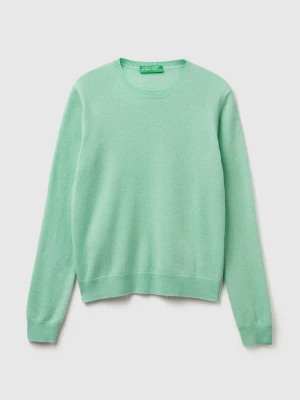 Benetton, Light Green Crew Neck Sweater In Merino Wool, Size: XXS, Light Green, Women United Colors of Benetton
