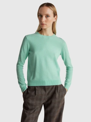 Benetton, Light Green Crew Neck Sweater In Merino Wool, Size: XXS, Light Green, Women United Colors of Benetton