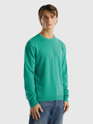 Benetton, Light Green Crew Neck Sweater In Pure Merino Wool, size L, Light Green, Men United Colors of Benetton