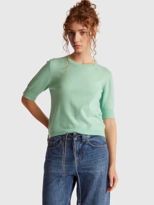 Benetton, Light Green Short Sleeve Sweater In Pure Merino Wool, Size: XXS, Light Green, Women United Colors of Benetton