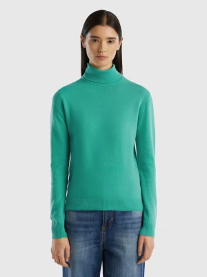 Benetton, Light Green Turtleneck In Pure Merino Wool, size M, Light Green, Women United Colors of Benetton