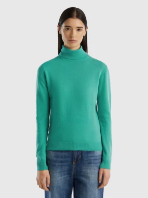 Benetton, Light Green Turtleneck In Pure Merino Wool, size XL, Light Green, Women United Colors of Benetton