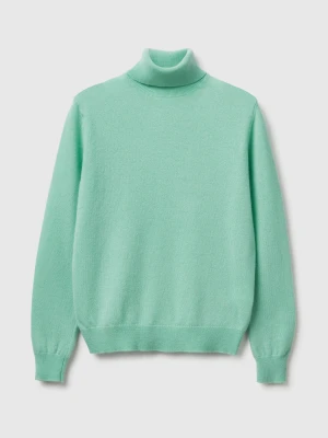 Benetton, Light Green Turtleneck Sweater In Pure Merino Wool, Size: XXS, Light Green, Women United Colors of Benetton