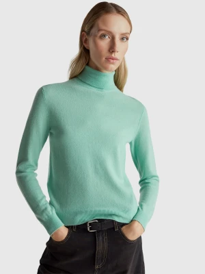 Benetton, Light Green Turtleneck Sweater In Pure Merino Wool, Size: XXS, Light Green, Women United Colors of Benetton