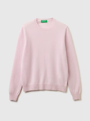 Benetton, Light Lilac Crew Neck Sweater In Pure Merino Wool, Size: XS, Soft Pink, Women United Colors of Benetton