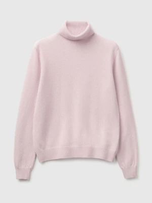 Benetton, Light Lilac Turtleneck In Pure Merino Wool, Size: XS, Soft Pink, Women United Colors of Benetton
