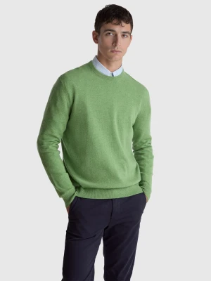 Benetton, Light Marl Green Crew Neck Sweater In Pure Merino Wool, Size: XS, Light Green, Men United Colors of Benetton