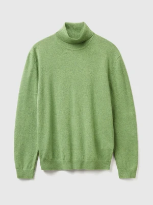Benetton, Light Marl Green Turtleneck In Pure Merino Wool, Size: XS, Light Green, Men United Colors of Benetton