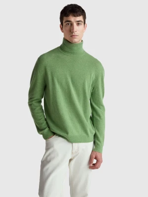 Benetton, Light Marl Green Turtleneck In Pure Merino Wool, Size: XS, Light Green, Men United Colors of Benetton