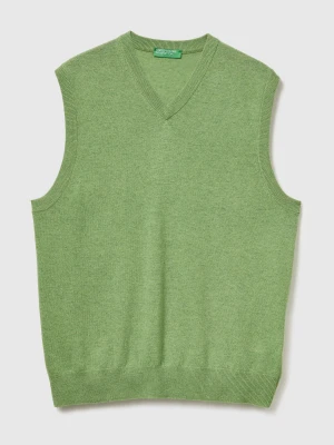 Benetton, Light Marl Green Vest In Pure Merino Wool, Size: XS, Light Green, Men United Colors of Benetton
