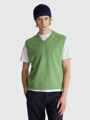 Benetton, Light Marl Green Vest In Pure Merino Wool, Size: XL, Light Green, Men United Colors of Benetton