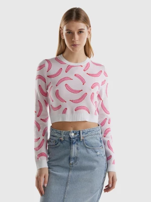 Benetton, Light Pink Cropped Sweater With Banana Pattern, size S, Soft Pink, Women United Colors of Benetton