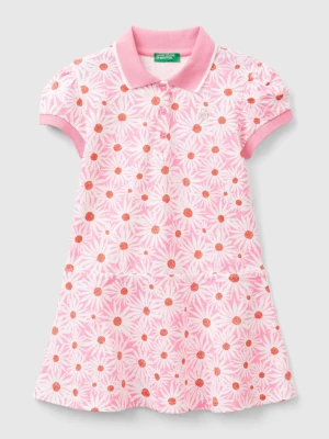 Benetton, Light Pink Polo-style Dress With Floral Print, size 104, Soft Pink, Kids United Colors of Benetton