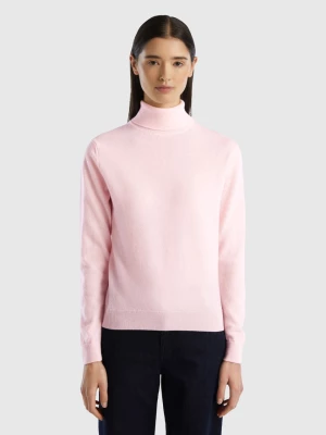 Benetton, Light Pink Turtleneck In Pure Merino Wool, size S, Soft Pink, Women United Colors of Benetton