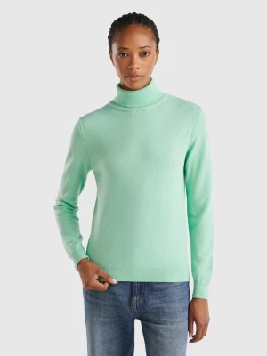 Benetton, Light Teal Turtleneck Sweater In Pure Merino Wool, size M, Aqua, Women United Colors of Benetton