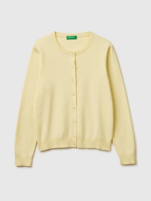 Benetton, Light Yellow Cardigan In Cotton Tricot, Size: XS, Yellow, Women United Colors of Benetton