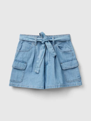 Benetton, Lightweight Denim Cargo Bermuda Shorts, size S, Light Blue, Kids United Colors of Benetton