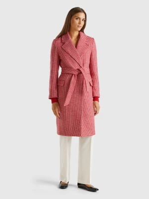 Benetton, Lightweight Houndstooth Coat, size , Red, Women United Colors of Benetton