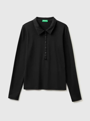 Benetton, Lightweight Jersey Polo, Size: XS, Black, Women United Colors of Benetton