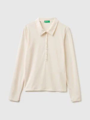 Benetton, Lightweight Jersey Polo, Size: XS, Creamy White, Women United Colors of Benetton