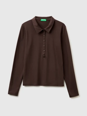 Benetton, Lightweight Jersey Polo, Size: XS, Dark Brown, Women United Colors of Benetton
