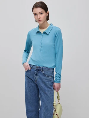 Benetton, Lightweight Jersey Polo, Size: XS, Light Blue, Women United Colors of Benetton