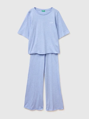Benetton, Lightweight Melange Cotton Pajamas, Size: XXS, Light Blue, Women United Colors of Benetton