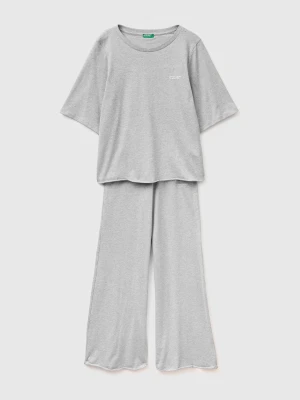 Benetton, Lightweight Melange Cotton Pajamas, Size: XXS, Light Gray, Women United Colors of Benetton