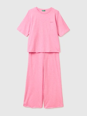 Benetton, Lightweight Melange Cotton Pajamas, Size: XXS, Pink, Women United Colors of Benetton
