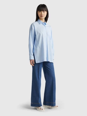 Benetton, Lightweight Oversized Shirt With Slits, size L, Sky Blue, Women United Colors of Benetton