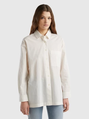 Benetton, Lightweight Oversized Shirt With Slits, size XXS, Creamy White, Women United Colors of Benetton