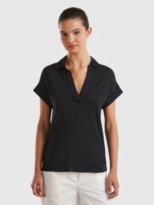 Benetton, Lightweight Polo-style T-shirt, size L, Black, Women United Colors of Benetton