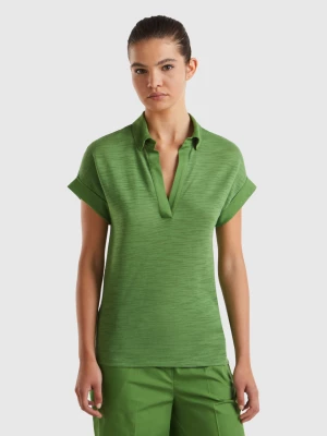 Benetton, Lightweight Polo-style T-shirt, size L, Military Green, Women United Colors of Benetton