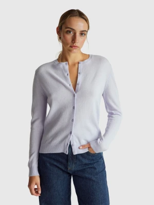 Benetton, Lilac Crew Neck Cardigan In Pure Merino Wool, Size: M, Lilac, Women United Colors of Benetton