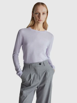 Benetton, Lilac Crew Neck Sweater In Merino Wool, Size: M, Lilac, Women United Colors of Benetton