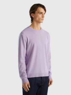 Benetton, Lilac Crew Neck Sweater In Pure Merino Wool, size XXL, Lilac, Men United Colors of Benetton