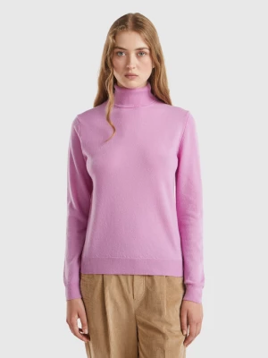 Benetton, Lilac Turtleneck Sweater In Pure Merino Wool, size XS, Lilac, Women United Colors of Benetton