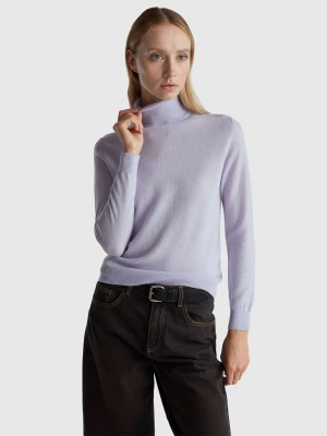 Benetton, Lilac Turtleneck Sweater In Pure Merino Wool, Size: XXS, Lilac, Women United Colors of Benetton