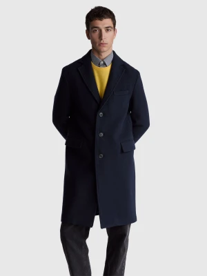 Benetton, Lined Coat In Wool Blend, Dark Blue, Men United Colors of Benetton