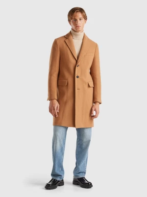 Benetton, Lined Coat In Wool Blend, size , Camel, Men United Colors of Benetton