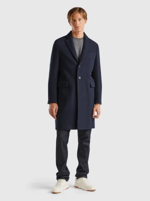 Benetton, Lined Coat In Wool Blend, Dark Blue, Men United Colors of Benetton