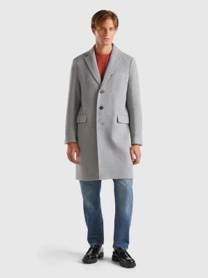 Benetton, Lined Coat In Wool Blend, size , Light Gray, Men United Colors of Benetton