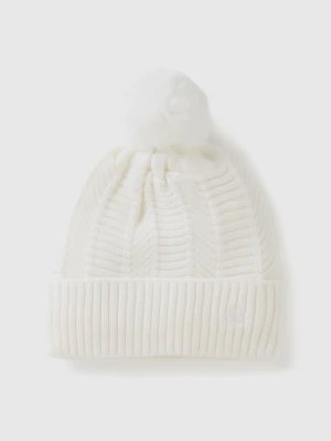 Benetton, Lined Hat With Pom Pom, size S, Creamy White, Women United Colors of Benetton