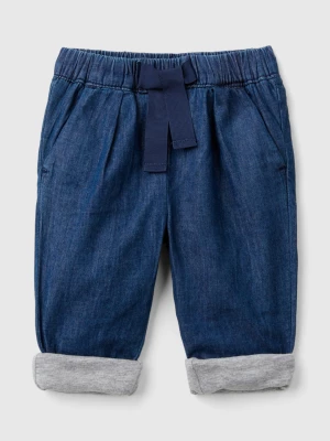 Benetton, Lined Trousers In Chambray, size 56, Blue, Kids United Colors of Benetton