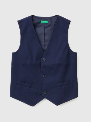 Benetton, Lined Vest With Buttons, size L, Dark Blue, Kids United Colors of Benetton